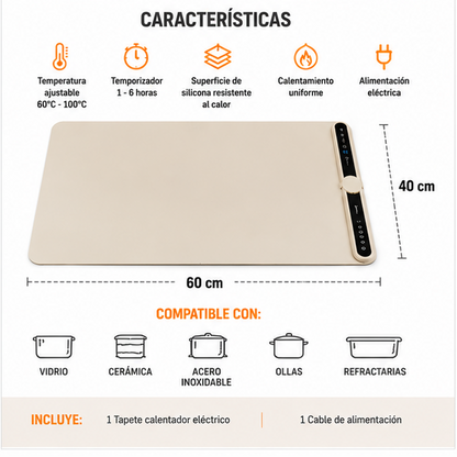 🔥 Sirve Siempre la Comida Caliente | Tapete Calentador Eléctrico 60 cm
