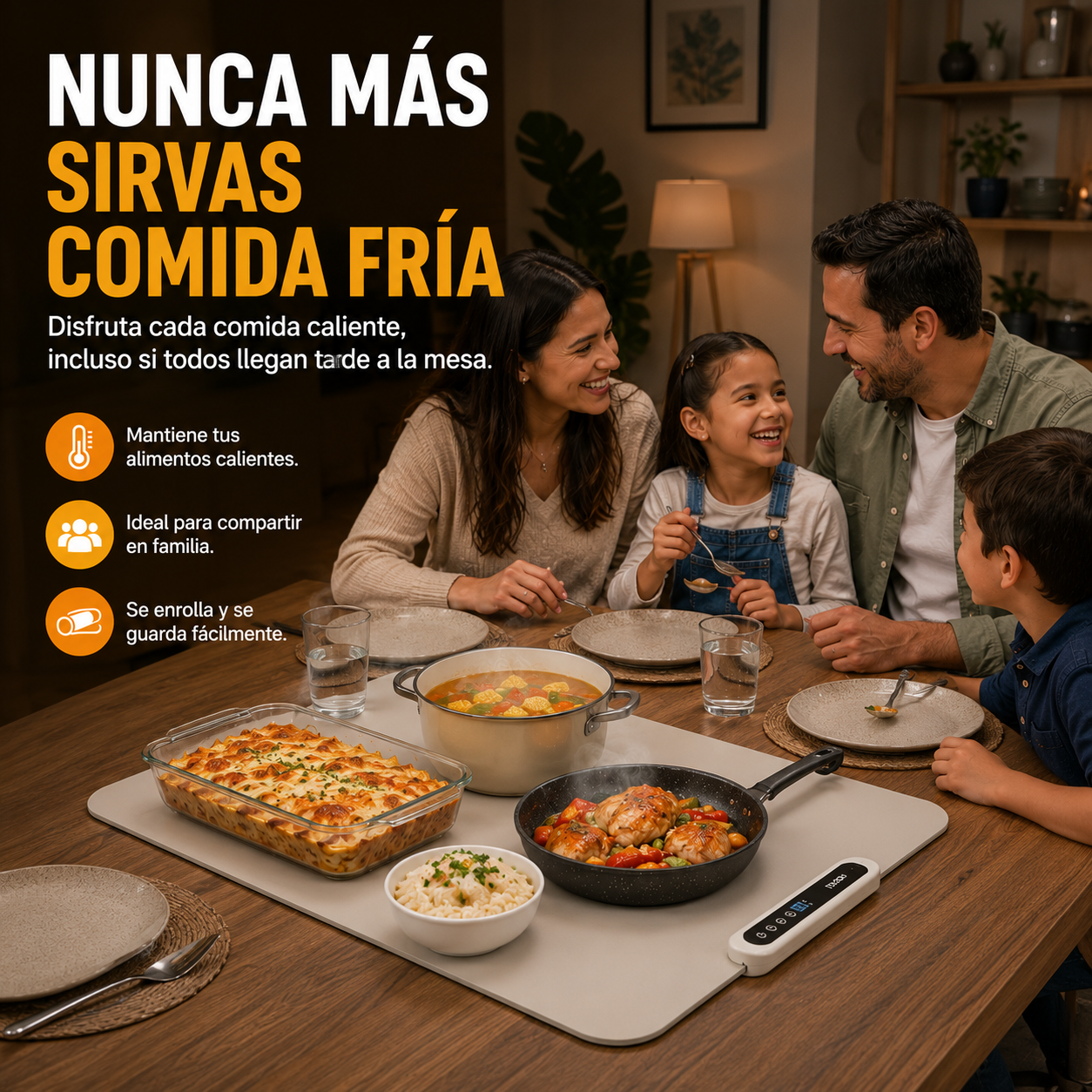 🔥 Sirve Siempre la Comida Caliente | Tapete Calentador Eléctrico 60 cm