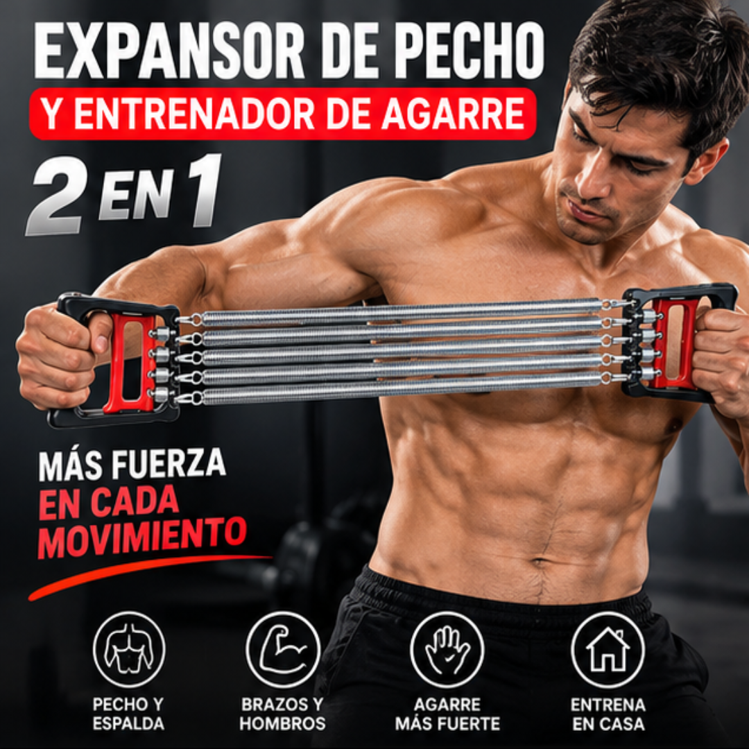 Expansor de Pecho y Entrenador de Agarre 2 en 1 | 5 Resortes