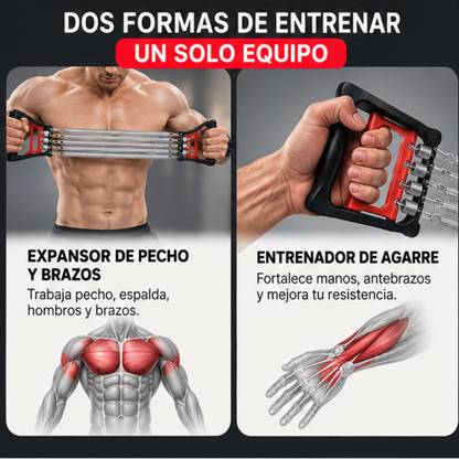 Expansor de Pecho y Entrenador de Agarre 2 en 1 | 5 Resortes