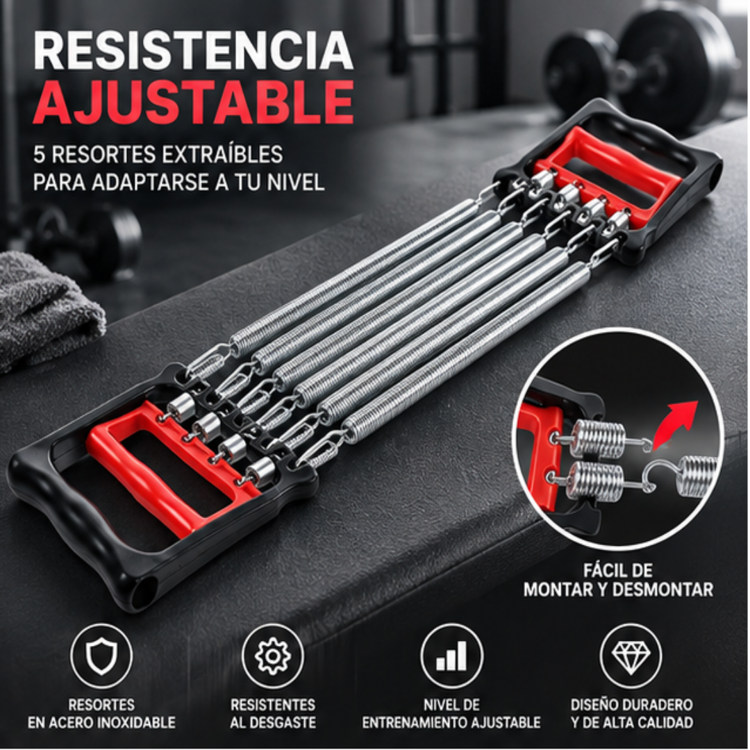 Expansor de Pecho y Entrenador de Agarre 2 en 1 | 5 Resortes