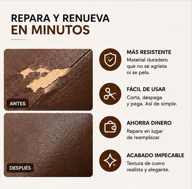 Parche de Reparación de Cuero – Repara Rápido y Fácil – Resultados en Minutos ✅