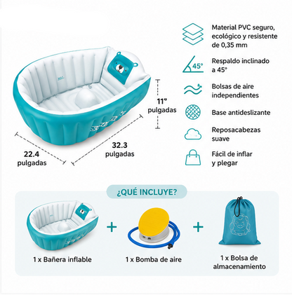 Bañera Inflable para Bebé – Seguridad y Comodidad en Cada Baño – Portátil y Práctica + Bomba de aire GRATIS