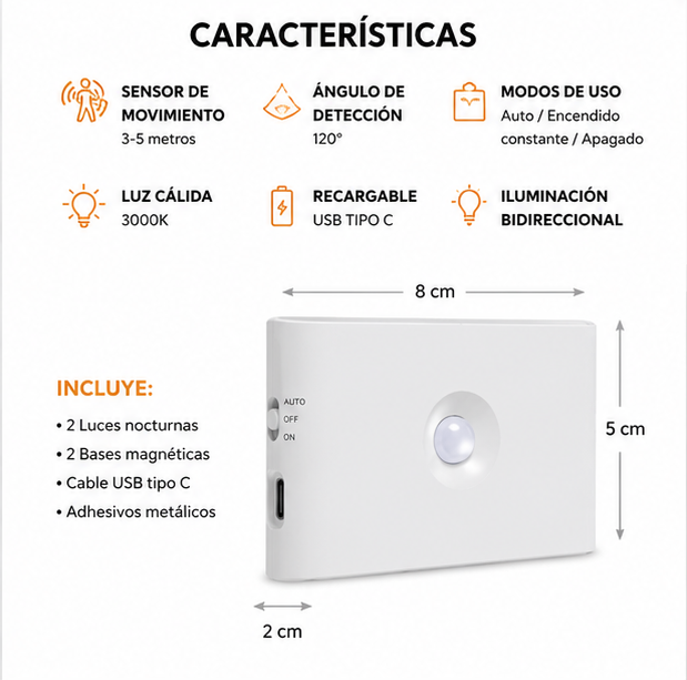 Nunca Camines a Oscuras Otra Vez ✨ | Luz Nocturna Inteligente con Sensor